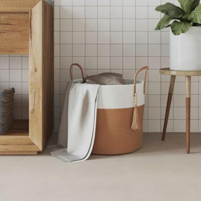 Opbergmand 40x35 cm katoen bruin en wit - thumbnail