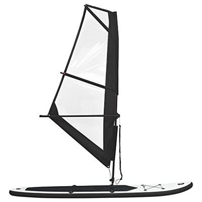 Stand Up Paddleboard opblaasbaar met zeilset zwart en wit - thumbnail