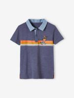 Jongens poloshirt met strepen en chambray details leiblauw - thumbnail