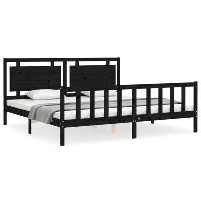 Bedframe met hoofdbord massief hout zwart 200x200 cm