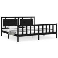 Bedframe met hoofdbord massief hout zwart 200x200 cm - thumbnail