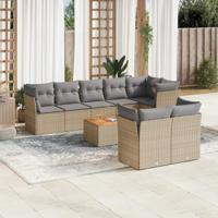 9-delige Loungeset met kussens poly rattan gemengd beige - thumbnail