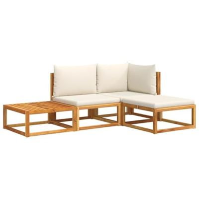 4-delige Loungeset met kussens massief acaciahout - thumbnail