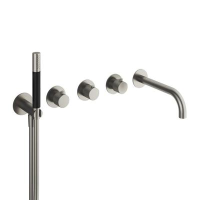 Thermostatische Badkraan Hotbath Cobber X Inbouw Met 2 Stopkranen En Handdouche Met Uitloop Geborsteld Nikkel