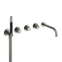 Thermostatische Badkraan Hotbath Cobber X Inbouw Met 2 Stopkranen En Handdouche Met Uitloop Geborsteld Nikkel - thumbnail