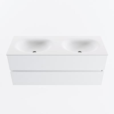 MONDIAZ VICA 120cm badmeubel onderkast Talc 2 lades. Wastafel MOON dubbel zonder kraangat, kleur Talc.