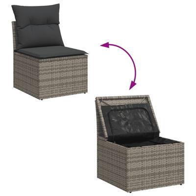3-delige Loungeset met kussens poly rattan grijs