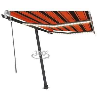 Luifel handmatig uittrekbaar met LED 300x250 cm oranje en bruin