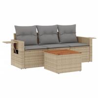 4-delige Loungeset met kussens poly rattan beige - thumbnail