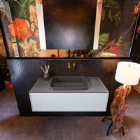 Badkamermeubelset Mondiaz Erin 100 cm met 1 Lade met RIDGE Wastafel Midden Dark grey Zonder Kraangaten Greeploos Mat Clay - thumbnail