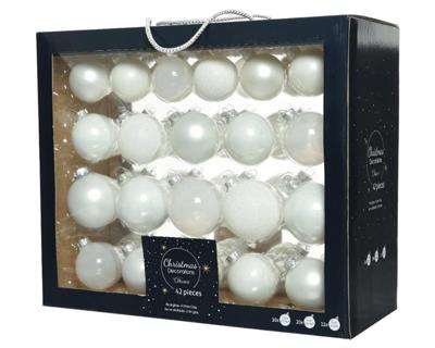 Decoris Kerstballenset glas mix winterwit 42st