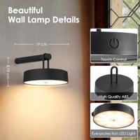 Draadloze Oplaadbare LED wandlamp - Binnen & Buiten - Dimbaar - ø19 x 8.75 cm - Warmwit licht - 3000mAh - Zwart - thumbnail