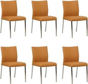 Set van 6 Lichtcognac leren moderne eetkamerstoelen Basic - poot vierkant rvs - Toledo Leer Sabbia (lichtcognac leer)