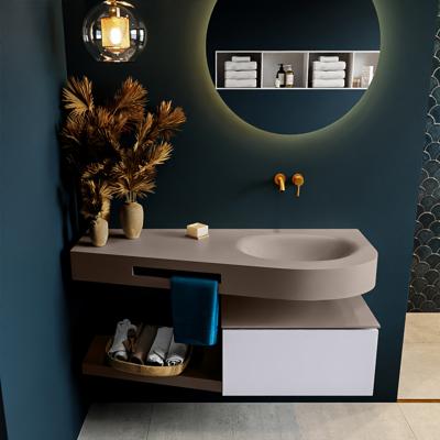 MONDIAZ RIVA 120cm badmeubel onderkast / planchet kleur Cale met 1 lade. Wastafel DULCET rechts 0 kraangaten kleur Smoke.