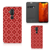 Nokia 8.1 Hoesje met Magneet Batik Rood - thumbnail