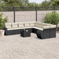 11-delige Loungeset met kussens poly rattan zwart - thumbnail