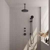 BRAUER Stripe Thermostatische Inbouw Regendouche - SET 12 - 25cm douchekop - plafondarm - 3-standen handdouche - doucheslang - geïntegreerde glijstang - mat zwart 5-S-387 - thumbnail