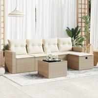 6-delige Loungeset met kussens poly rattan beige - thumbnail