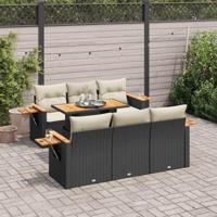 7-delige Loungeset met kussens poly rattan acacia zwart - thumbnail