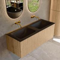 Mondiaz KURVE 120 cm Onderkast Greeploos 1 Lade Zonder Deuren Oak, Wastafel Solid Surface Dubbel Urban 0 Kraangaten Zonder Spiegel (KRVCLO1201L0D0KD-Oak/Urb) - thumbnail