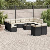 13-delige Loungeset met kussens poly rattan zwart - thumbnail