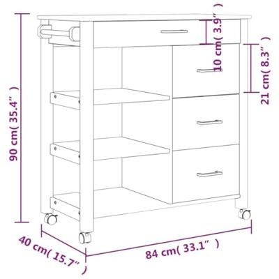 Keukentrolley MONZA 84x40x88,5 cm massief grenenhout