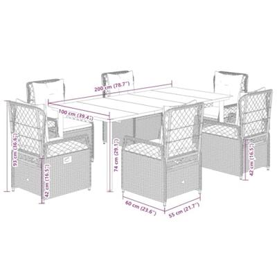 7-delige Tuinset met kussens poly rattan grijs