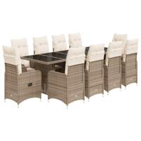 11-delige Bistroset met kussens poly rattan beige - thumbnail