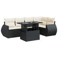 6-delige Loungeset met kussens poly rattan zwart - thumbnail