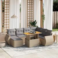 8-delige Loungeset met kussens poly rattan beige - thumbnail