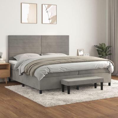 Boxspring met matras fluweel lichtgrijs 200x200 cm