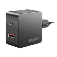 LogiLink Dubbele USB-oplader, 1 x USB-A, 1 x USB-C, GaN (galliumnitrid) voor hoge efficiëntie tot 45 W, PPS-opladen (programmeerbare voeding), PowerDelivery & QuickCharge - thumbnail