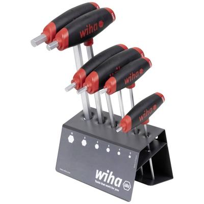 Wiha 334DSVB-01 Stiftsleutelset met dwarsgreep ComfortGrip Zeskant- 6-delig met zijaandrijving, mat verchroomd, in werkbankhouder - 45621