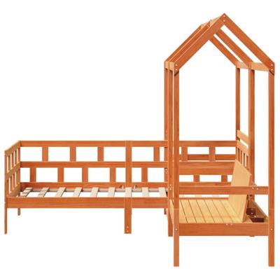 Kinderbedset met huisje massief grenenhout wasbruin 80x200 cm