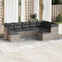9-delige Loungeset met kussens poly rattan lichtgrijs - thumbnail
