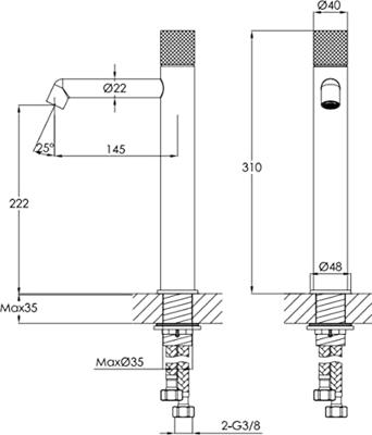 Ben Engraved Cross verhoogde wastafelkraan Geborsteld koper