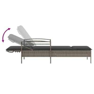 Ligbed met kussen 63x200x81 cm poly rattan grijs - thumbnail