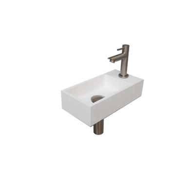 INK - Fonteinpack Polystone Rechts incl. Fonteinkraan - Design Sifon - Design Plug en Montageset - 360x180x90 Mm - Mat Wit/brushed Nickel