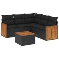 6-delige Loungeset met kussens poly rattan zwart - thumbnail