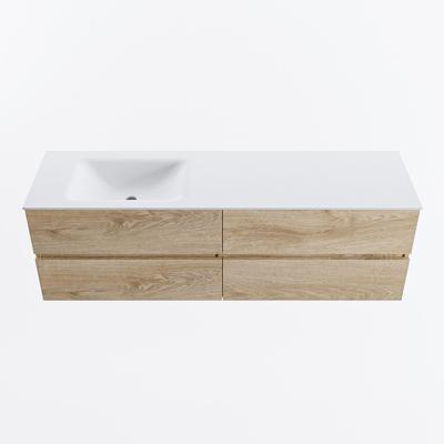 MONDIAZ VICA 160cm badmeubel onderkast Washed Oak 4 lades. Wastafel CLOUD links zonder kraangat, kleur Talc.