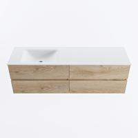 MONDIAZ VICA 160cm badmeubel onderkast Washed Oak 4 lades. Wastafel CLOUD links zonder kraangat, kleur Talc. - thumbnail