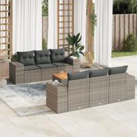 7-delige Loungeset met kussens poly rattan grijs - thumbnail
