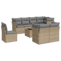 9-delige Loungeset met kussens poly rattan beige - thumbnail