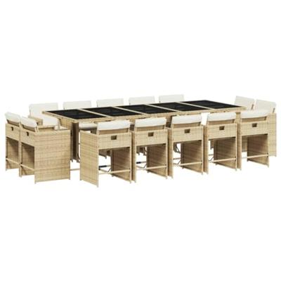 15-delige Tuinset met kussens poly rattan beige - thumbnail