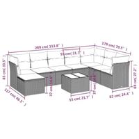 9-delige Loungeset met kussens poly rattan zwart - thumbnail