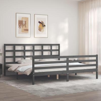 Bedframe met hoofdbord massief hout grijs 200x200 cm