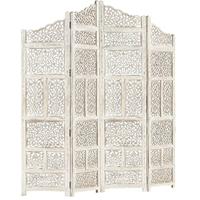 Kamerscherm met 4 panelen handgesneden 160x165 cm mangohout wit - thumbnail