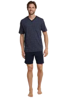 Heren shortama - Ebony Blue - Ruit - Katoenen zomer pyjama korte broek korte mouw - thumbnail