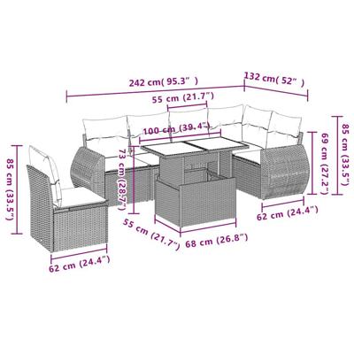 7-delige Loungeset met kussens poly rattan zwart - thumbnail