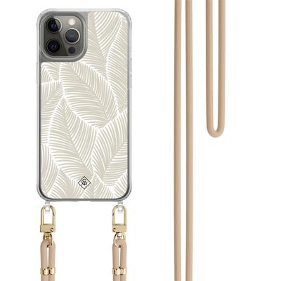 iPhone 12 (Pro) hoesje met beige koord - Palm leaves beige iPhone 12 (Pro) hoesje met beige koord - Palm leaves beige